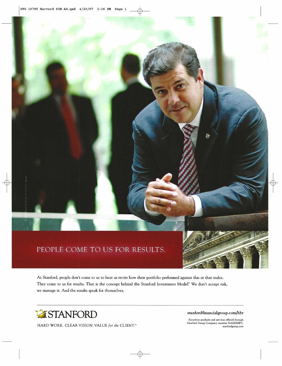 Stanford Financial Group advertisement featuring an environmental portrait