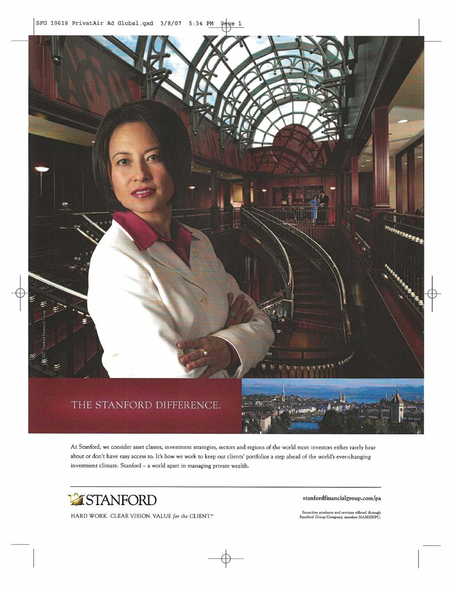 Stanford Financial Group advertisement featuring a professional portrait